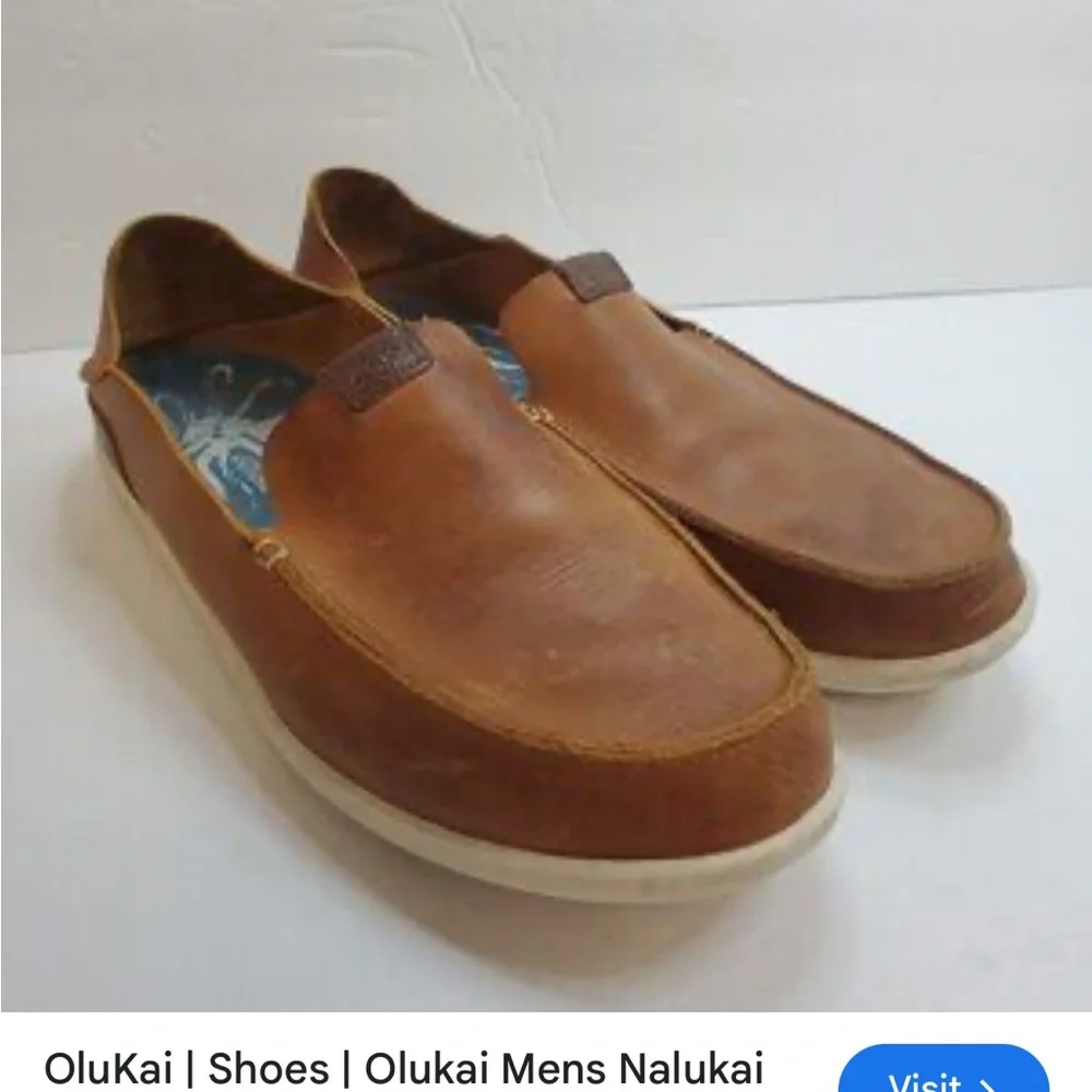 OluKai Nalukia Men's Brown Leather Slip-Ons comfort business casual slip on bea
